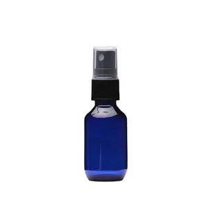 Plastic PET 30ml cobalt blue essential oil container 1oz boston round bottles with flip top cap mist sprayers