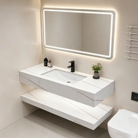 Meuble-lavabo de salle de bain en dalle de pierre pour hôtel de luxe, meuble de coiffeuse minimaliste de couleur claire OEM/ODM