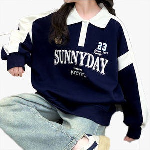 Sudadera Casual de Primavera para Niñas, Nuevo Estilo, Cuello Polo, Manga Larga, Top de Moda para Niñas Pequeñas, Primavera-Otoño - Product Image 3