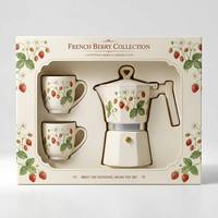 Lot de 2 cafetières Moka en aluminium avec poignée et tasses en céramique, coffret cadeau personnalisé pour cadeaux d'entreprise