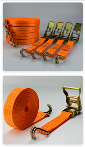 Sangle d'arrimage à cliquet robuste en polyester jaune de 2 po x 30 pi avec crochets plats pour remorque à plateau, semi-remorque - Product Image 2