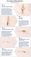 Set Perhiasan Jam Tangan Wanita Modis dengan Kotak, Jam Tangan Quartz Berlian untuk Wanita, Hadiah untuk Wanita