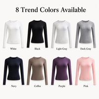 Kaos Wanita Lengan Panjang Katun Spandex 230G Tebal, Slim Fit, Elastis Tinggi, Bahu Reguler, Kaos Dalaman
