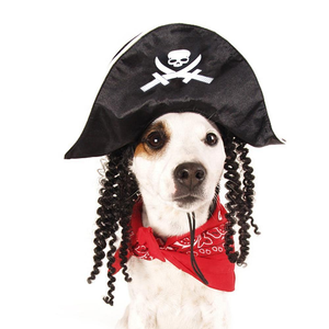 Pet Pirata Cosplay Chapéu Cão Halloween Preto Cap Cat Festival Vestuário Acessório Traje Cão Chapéu com Peruca - Product Image 1