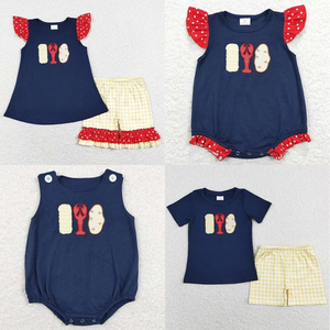 En stock: Conjuntos de ropa infantil de boutique con patrón de camarones y maíz bordados, ropa para niñas, ropa infantil al por mayor - Product Image 4