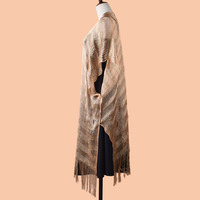 Châle en maille métallique pour femme avec franges, creux, long, pour soirée, cape ouverte sur le devant, couverture de fête