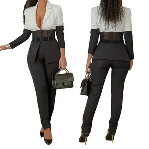 Ensemble deux pièces décontracté pour femme, col vert fruité, patchwork de couleurs contrastées, tendance - Product Image 1