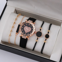 Set 2/5/6 Buah Jam Tangan Dial Hati Wanita Jam Tangan Wanita Desain Bermerek Jam Tangan Wanita Tali Kulit Jam Tangan Kuarsa Kasual Sederhana