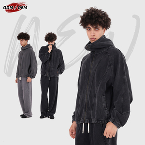 Sweat à capuche zippé en coton épais 430G, style vintage fonctionnel, fermeture éclair YKK, manteau à capuche, sweats personnalisés délavés - Product Image 1