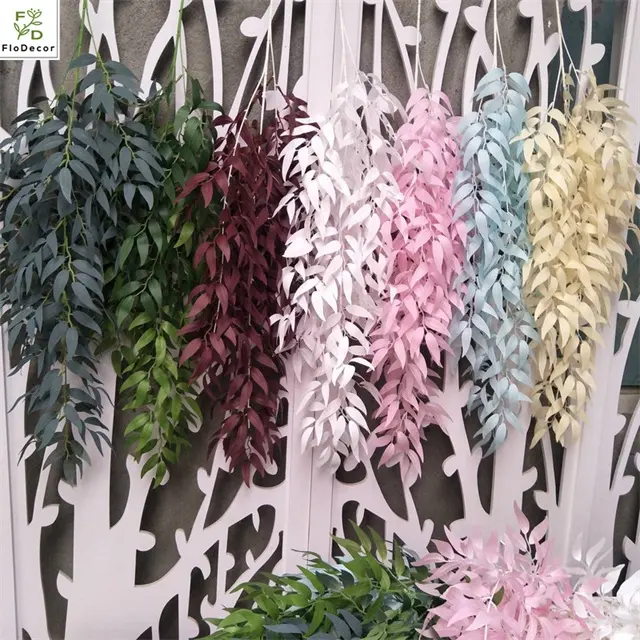 Wholesale Artificial Colorful Hanging Willow Greenery with Willow Leaves for Wedding Table Party Home Decoration