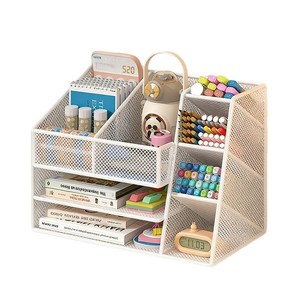 Desktop Storage Organizer Multi Tier <b>Desk</b> Rack For Stationery Books Office Supplies Simple Rectangle Standing Type PP Material - Product Image 5
