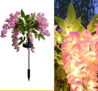 Lampe solaire décorative LED en forme de glycine artificielle pour jardin, allumage et extinction automatiques, éclairage paysager extérieur pour cour