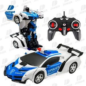 Remote Control Transforming Robot Car Toy for Kids 1:18 Scale RC Police Car Toy Rotation Deformation Robot Car with Light