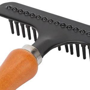 Strumento di Deshedding capelli corti-lunghi per cani e gatti rastrello toelettatura per animali domestici con manico in legno pennello facile da usare - Product Image 6