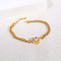 Roestvrij stalen armband goudkleurige kinketting hart kristal bezel armband voor vrouwen Valentijn cadeau mode-sieraden groothandel