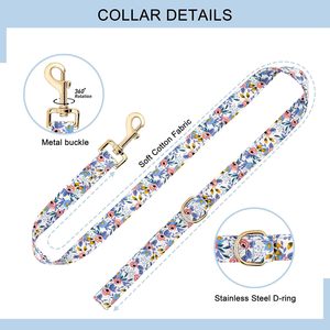 Conjunto de cuello y correa Soporte Airtag, collares de perro ajustables Hebilla de metal de liberación rápida, Patrones de flores azules con acolchado suave para - Product Image 4