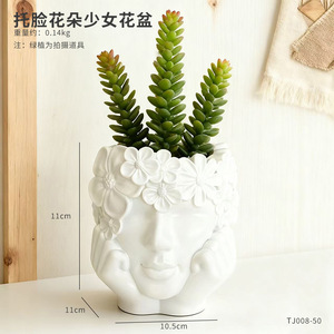 <span class=keywords><strong>Pot</strong></span> de fleurs succulentes style nordique avec figurine de fille tenant un visage entre ses mains, ornement décoratif de jardin pour plantes paysagères - Product Image 6