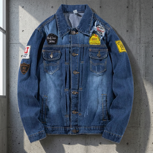 Chaqueta vaquera para hombre, estilo workwear urbano, diseño con parches, cuello vuelto, corte regular, material de algodón lavado, para invierno - Product Image 4