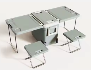 Biểu Tượng Tùy Chỉnh Xách Tay Gấp Hielera Portatil Ngoài Trời Băng Cách Điện Cắm Trại Ngực Mát Hộp Với Bảng Và Ghế Bánh Xe - Product Image 3