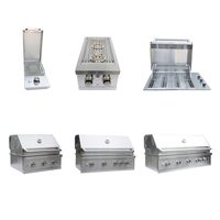 Barbecue à gaz encastrable Worldful WBQ04L pour cuisine extérieure avec acier inoxydable, 4 x 12 000 BTU, allumage par impulsions, tournebroche LED, 547 pouces carrées