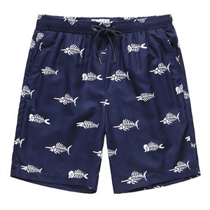 Short de bain décontracté pour homme, bleu marine, à imprimé arêtes de poisson, séchage rapide, avec cordon de serrage et taille mi-haute - Product Image 1