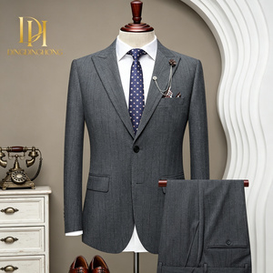 Completo Giacca da <span class=keywords><strong>Uomo</strong></span> di Alta Qualità con Funzione Antipiega, Stile <span class=keywords><strong>Giovane</strong></span> e alla Moda, Tinta Unita, Design a Due Bottoni - Product Image 1