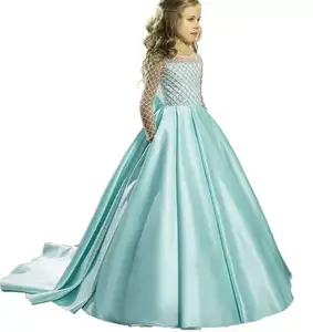 Latest design kids fashion show white backless prom dresses modern 1 year old little girls wedding princess ball gown dress