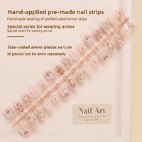 Vente en gros de faux ongles en acrylique faits à la main, courts, en forme d'amande, avec fleurs 3D, pré-conçus, logo personnalisable
