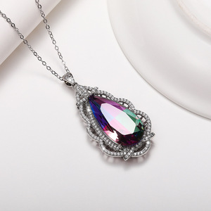 Collana con ciondolo a goccia grande con pietre colorate per donna, elegante catena a clavicola, gioiello alla moda, idea regalo - Product Image 6
