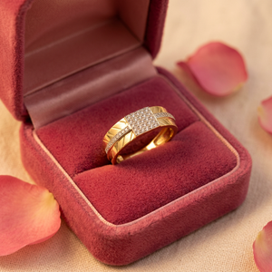 Modern mens <b>gold</b> <b>ring</b> with square diamond design and double band style elegant jewelry for daily wear and special occasions - Product Image 2