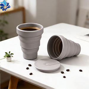 Reusable Silicone Collapsible <b>Coffee</b> <b>Cup</b> Light Gray Compact Travel Drink <b>Cup</b> - Product Image 1