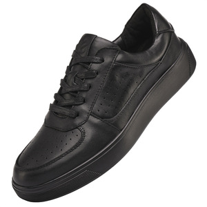 Chaussures à lacets en cuir véritable noir pour hommes, bout rond, rehaussantes, toutes saisons, semelle extérieure en caoutchouc, semelle intermédiaire en EVA - Product Image 4