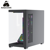AntarcChill Black Mid Tower Tempered Glass Gaming Computer Case Side Panel Window Dual Chamber MicroATX ITX 360mm AIO USB3.0