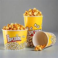 Seau à popcorn en papier jetable de qualité alimentaire, personnalisé avec logo imprimé, pour l'emballage du popcorn (vente en gros)