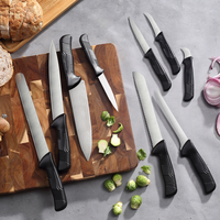 Ensemble de couteaux de cuisine à lames en acier inoxydable de 9 pièces avec poignées en plastique noir polyvalent pour la coupe de tous les aliments pour les chefs cuisiniers