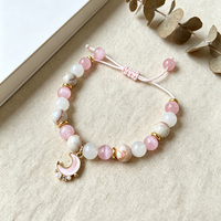 Bracelet ajustable en quartz rose naturel teinté œil de chat, perles de pierres précieuses, charme lune rose, pour la manifestation de l'amour et la guérison, bijoux pour femme