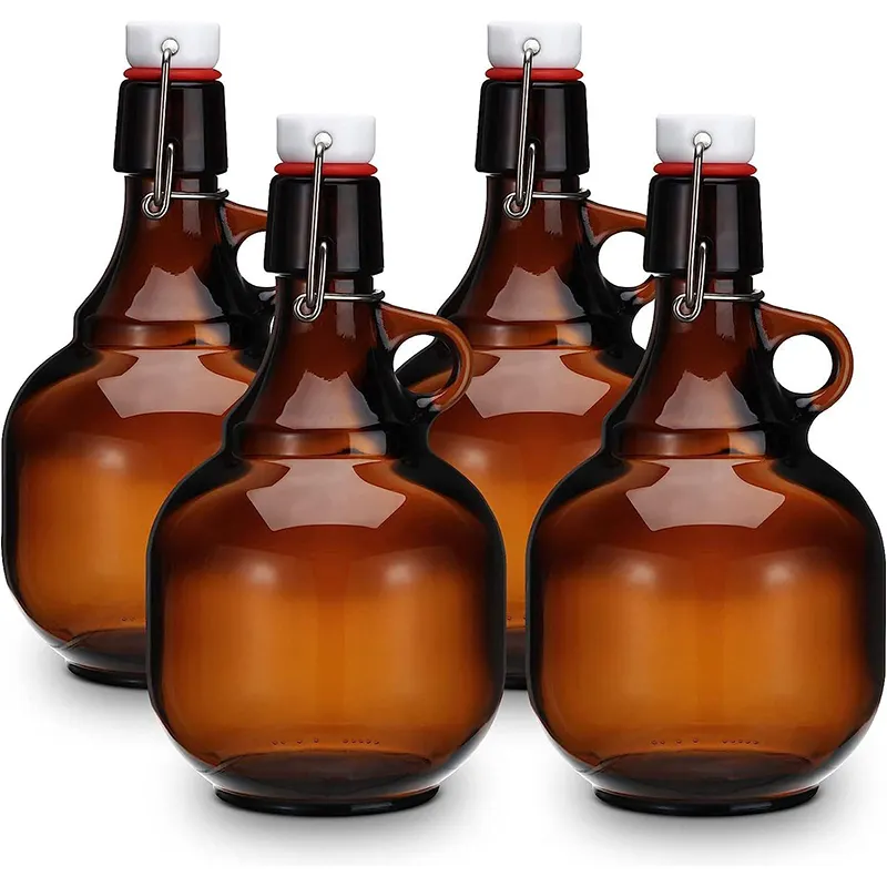 1 Liter 34Oz Amberkleurige Glazen Flessen Hervulbare Glazen Fles Met Deksels Met Schommelbovenkant Herbruikbare Lege Bruine Opslagflessen Voor Drankjes