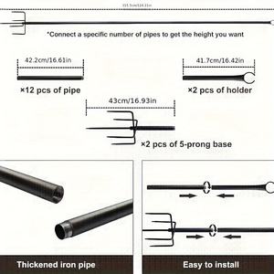 2er Pack verstellbare Outdoor-Metallschnur-Lichtmasten Beleuchtungs ständer zum Aufhängen von LED-Leuchten für Außen-, Hinterhof zubehör, Garten - Product Image 3