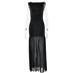 Vestido Maxi Asimétrico Sin Mangas con Falda Plisada, Cintura Natural, Ajuste Cómodo para Estilo Casual Urbano, Vestido de Noche para Mujer - Product Image 5
