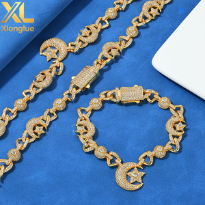 Hip-Hop Custom Cz Charms Cuban Chain Jewelry 10mm 18k Gold Plated <b>Copper</b> Iced Zircon Moon Star <b>Bangles</b> Unisex - Product Image 5
