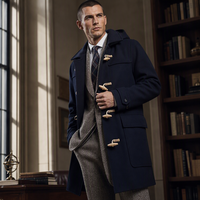 Manteau long élégant pour homme, coupe ajustée, aspect laine, col à revers cranté, boutons en corne, respirant, service OEM/ODM de qualité supérieure