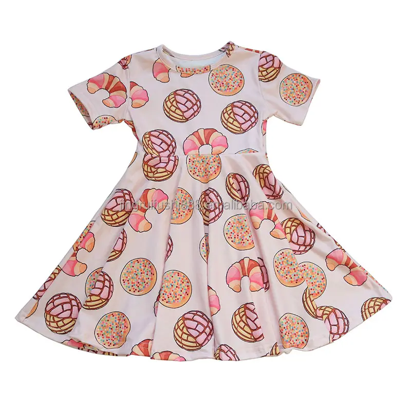 2023 sonbahar güzel noel desen bebek kız Twirl elbise kısa kollu süt ipek kumaş moda kız pilili etek
