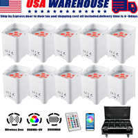 Lot de 10 projecteurs LED Par sans fil 6x18W RGBWA+UV sur batterie avec DMX, WiFi, application et télécommande IR pour mariage, DJ et scène, livrés en flight case