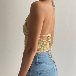 Knitted Halter Y2K Women Crop <strong>Top</strong> Backless Sexy Sleeveless <strong>Green</strong> Off Shoulder Tank <strong>Tops</strong> 2022 Summer Casual <strong>Camis</strong> - Product Image 3