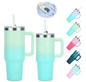 Tasse de 40oz avec poignée en acier inoxydable, couvercle de gobelet et paille Tasses de voiture sous vide de 40oz, bouteille d'eau isolée de grande capacité - Product Image 4