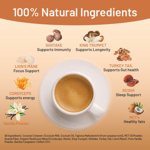 Crema de café probiótica con 6 hongos adaptogénicos orgánicos con cola de pavo Shiitake Reishi MCT aceite de vainilla crema de café - Product Image 5