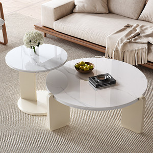 NKAHS New French Cream Style Sintered Stone <b>Coffee</b> <b>Table</b> Modern Luxury Designer Round Combination Tea <b>Table</b> High-end Living Room - Product Image 1