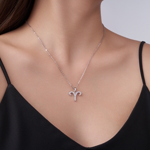 Collar <span class=keywords><strong>de</strong></span> Plata <span class=keywords><strong>de</strong></span> Ley S925 con Signo Zodiacal <span class=keywords><strong>Aries</strong></span>, Chapado en Rodio, con Colgante <span class=keywords><strong>de</strong></span> Moissanita con Símbolo <span class=keywords><strong>de</strong></span> Carnero, Delicado y Elegante, Ideal para Regalo - Product Image 3