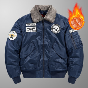 Jaket Satin Musim Dingin Model Pilot dengan Ritsleting untuk Luar Ruangan, Desain Patch untuk Streetwear, Jaket Bomber Pria - Product Image 6