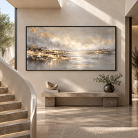 Peinture sur toile abstraite de paysage panoramique avec vue sur la rivière dorée, art mural neutre pour hôtel, villa, salon, bureau, décoration